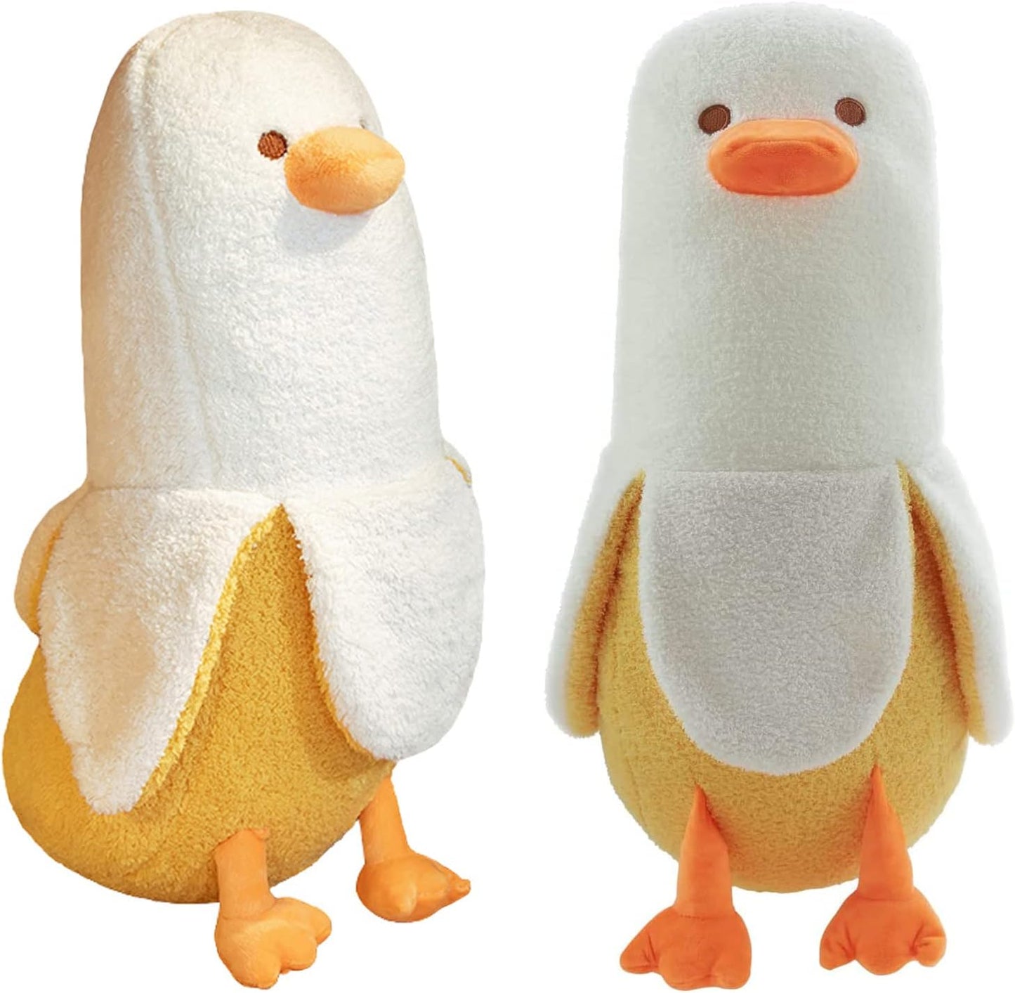 KaiwatoyยฎPEACH CAT Cute Banana Duck Stuffed Animal Long Banana Chef Duck Plush Pillow for Girls and Boys White 19.69"