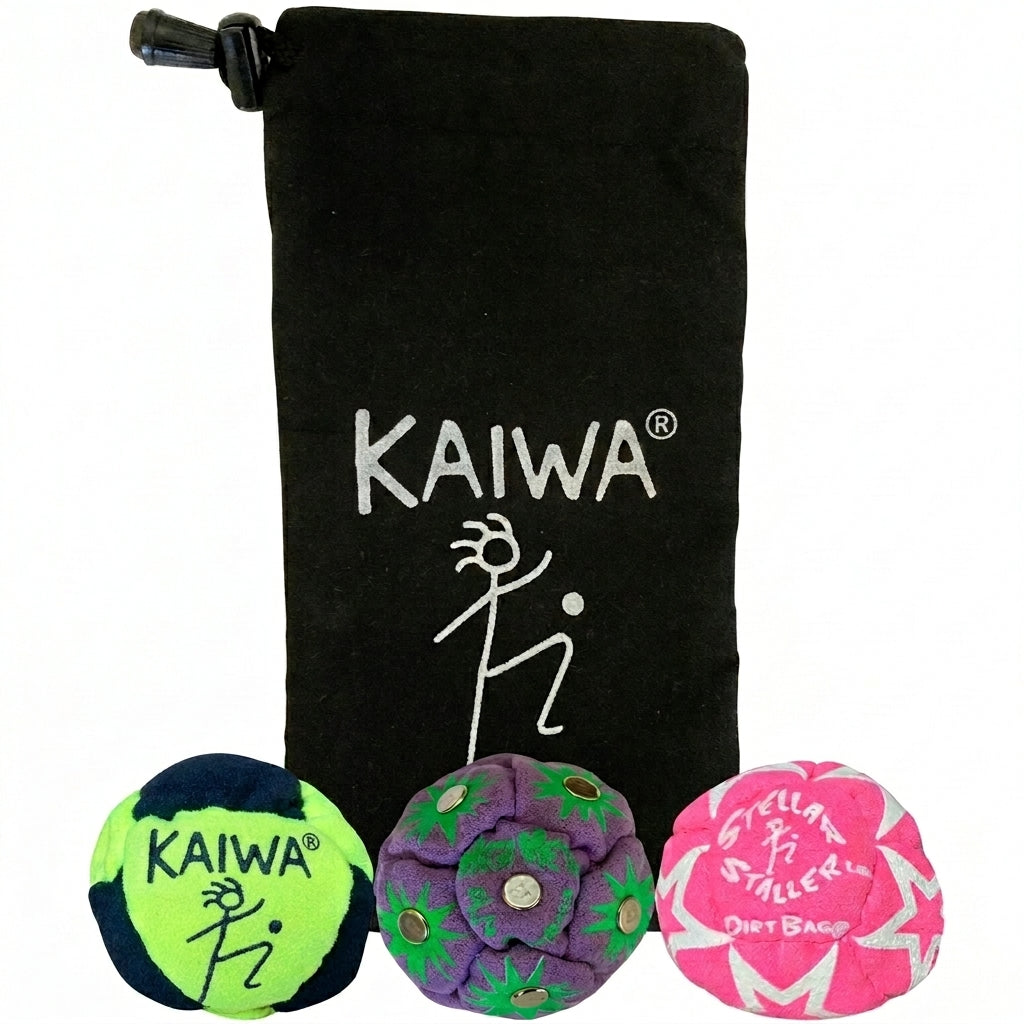 KaiwatoyยฎDIRTBAG All Star Footbag 3 Pack with Pouch, Handmade Footbag Juggling Ball Gift for Him for adults and children