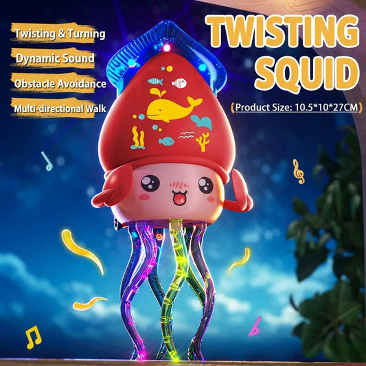 Ramadan Lantern Squid Automatic Obstacle Avoidance Toy, Music, Lights, Wriggle, Blue, Battery Operated