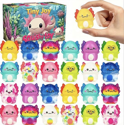 24 Pack Axolotl Slow Squishy Toys Soft Stress Relief Fidgets Toys for Kids Boys Girls Party Favors Novelty Prizes