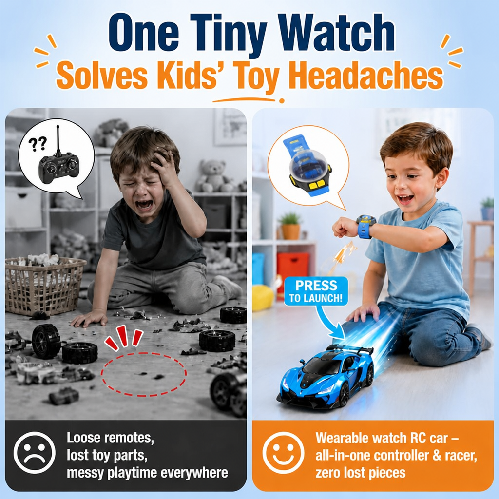 Wearable Watch RC Car | One Button Pop-Up Mini Racer For Quiet Indoor Play