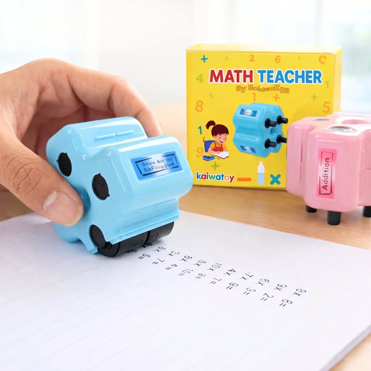 Math Teacher 4 in 1 Math Roller Stamp, Addition Subtraction Multiplication Practice Tool