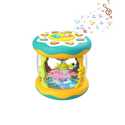 Blue rotating musical drum toy