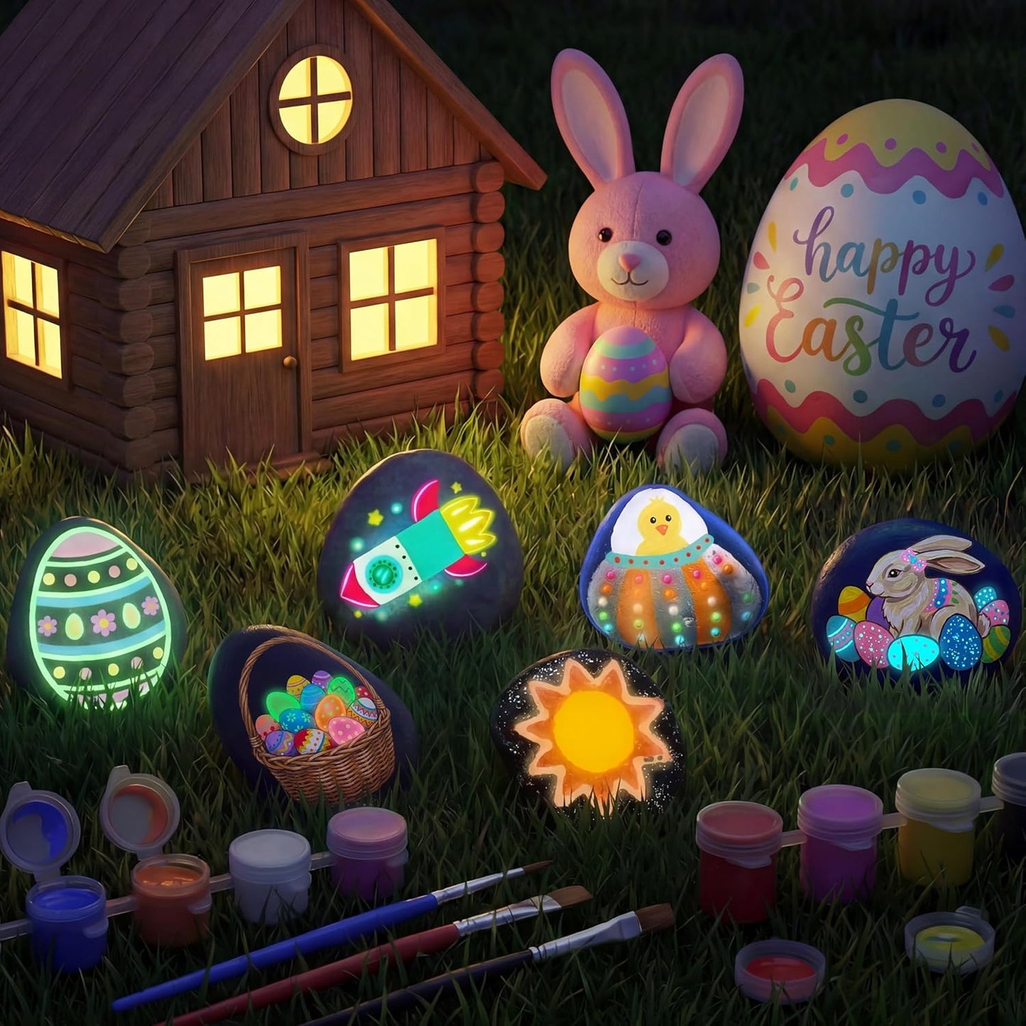 Kaiwatoy®Rock Painting Kit- Glow in The Dark Rock Kit, Arts and Crafts for Kids Ages 4-12, Art Supplies Toy , Kids Craft Paint Kits, Arts & Crafts for Boys Girls