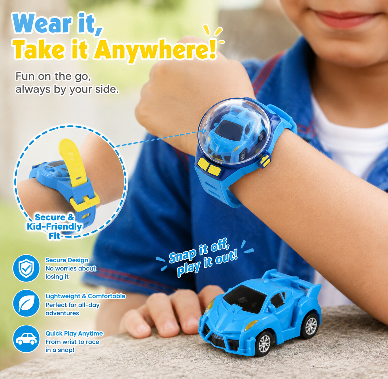 Wearable Watch RC Car | One Button Pop-Up Mini Racer For Quiet Indoor Play