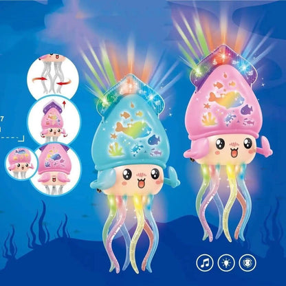 Kaiwatoy®Ramadan Lantern Squid Automatic Obstacle Avoidance Toy, Music, Lights, Wriggle, Blue, Battery Operated