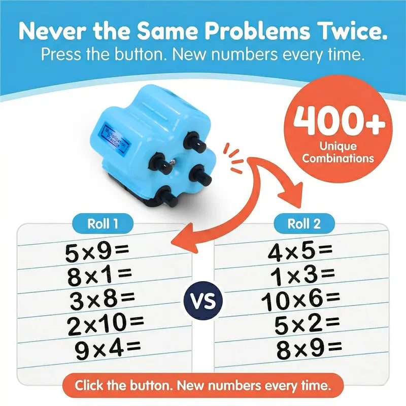 Math Teacher 4 in 1 Math Roller Stamp, Addition Subtraction Multiplication Practice Tool