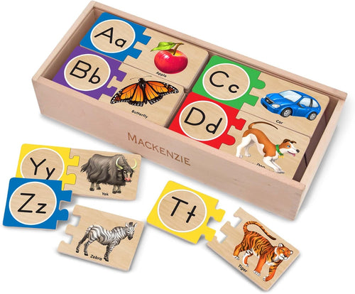Kaiwatoy®Self-Correcting Alphabet Puzzle (52 pcs) with Toy Storage Box, Wooden ABC Puzzles for Toddlers & Preschoolers, Montessori Learning Toys for Girls & Boys 4+