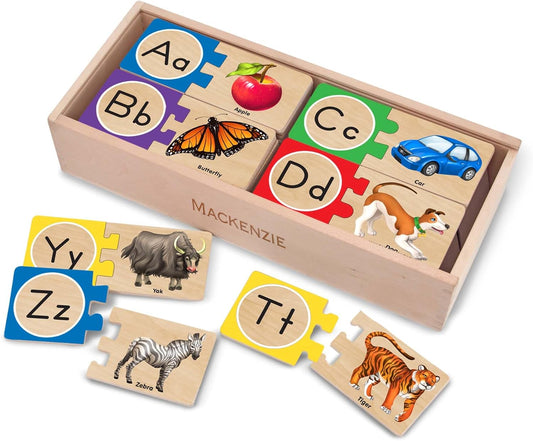 Self-Correcting Alphabet Puzzle (52 pcs) with Toy Storage Box, Wooden ABC Puzzles for Toddlers & Preschoolers, Montessori Learning Toys for Girls & Boys 4+