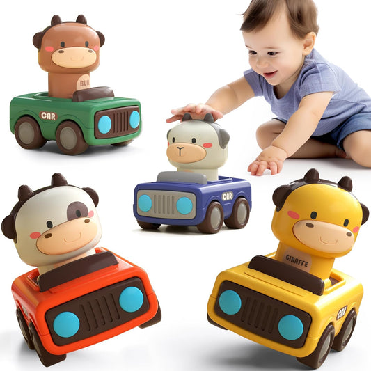 Kaiwatoy® Baby Press to Go Autospielzeug für Kleinkinder 1–3 | Baby-Spielzeugfahrzeug-Set, Push-Go-Reibungsauto, Montessori-Spielzeug