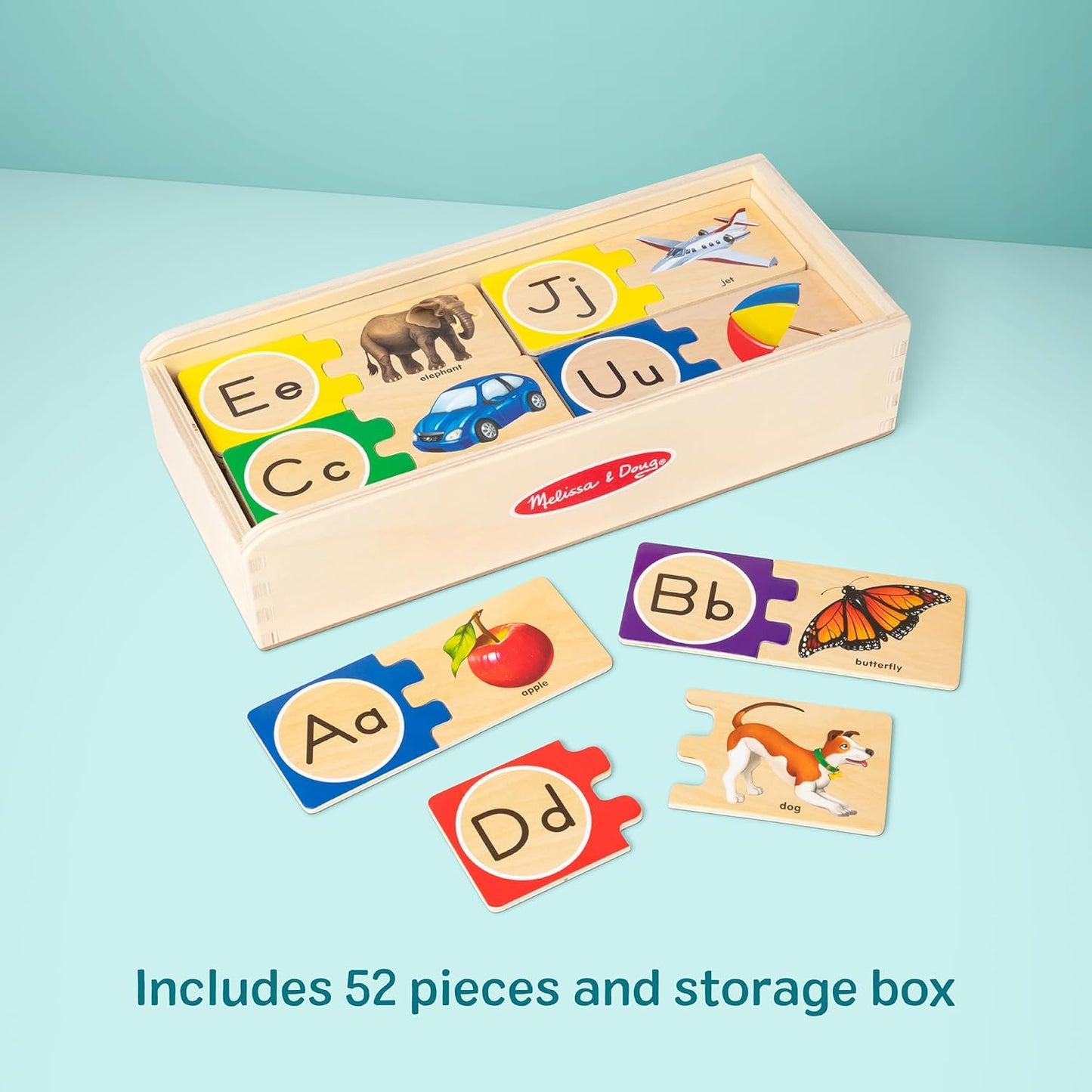 Kaiwatoy®Self-Correcting Alphabet Puzzle (52 pcs) with Toy Storage Box, Wooden ABC Puzzles for Toddlers & Preschoolers, Montessori Learning Toys for Girls & Boys 4+
