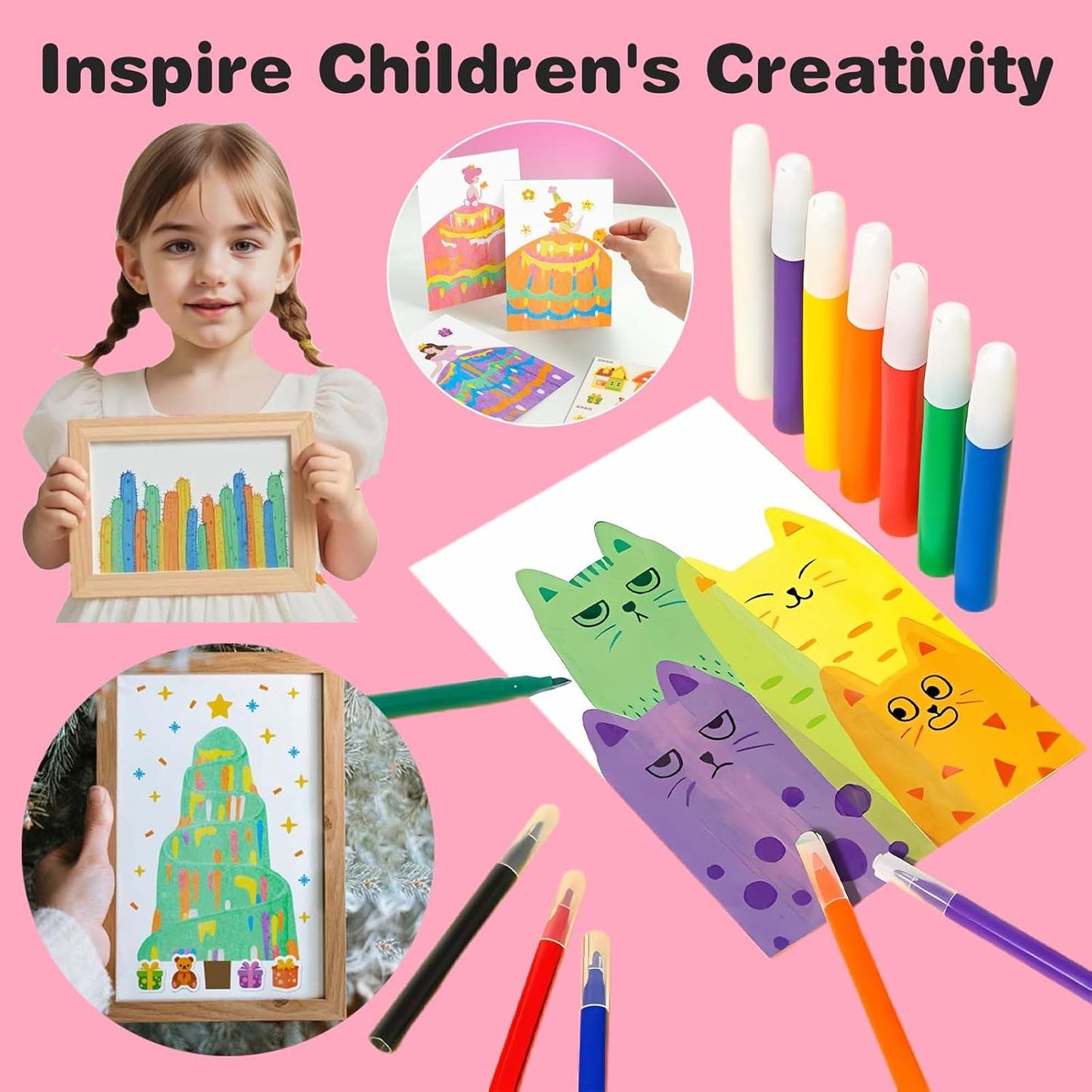 Kaiwatoy®Squeegee Art Craft Kit, Creative Painting Kit for Kids, Rainbow Scratch Paper Art Set Notebooks