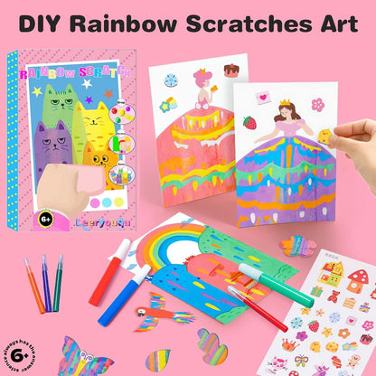 Kaiwatoy®Squeegee Art Craft Kit, Creative Painting Kit for Kids, Rainbow Scratch Paper Art Set Notebooks