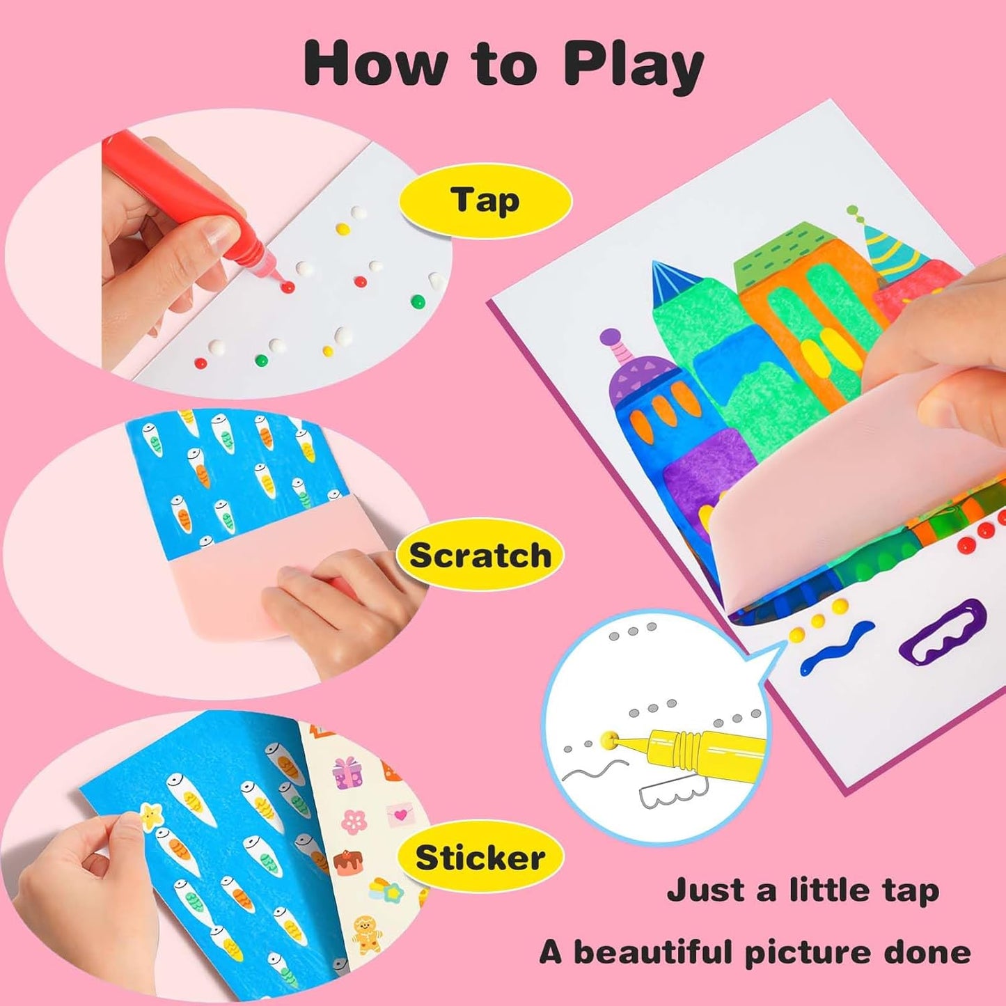 Kaiwatoy®Squeegee Art Craft Kit, Creative Painting Kit for Kids, Rainbow Scratch Paper Art Set Notebooks