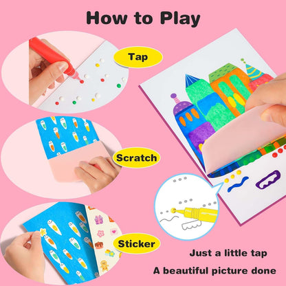 Kaiwatoy®Squeegee Art Craft Kit, Creative Painting Kit for Kids, Rainbow Scratch Paper Art Set Notebooks