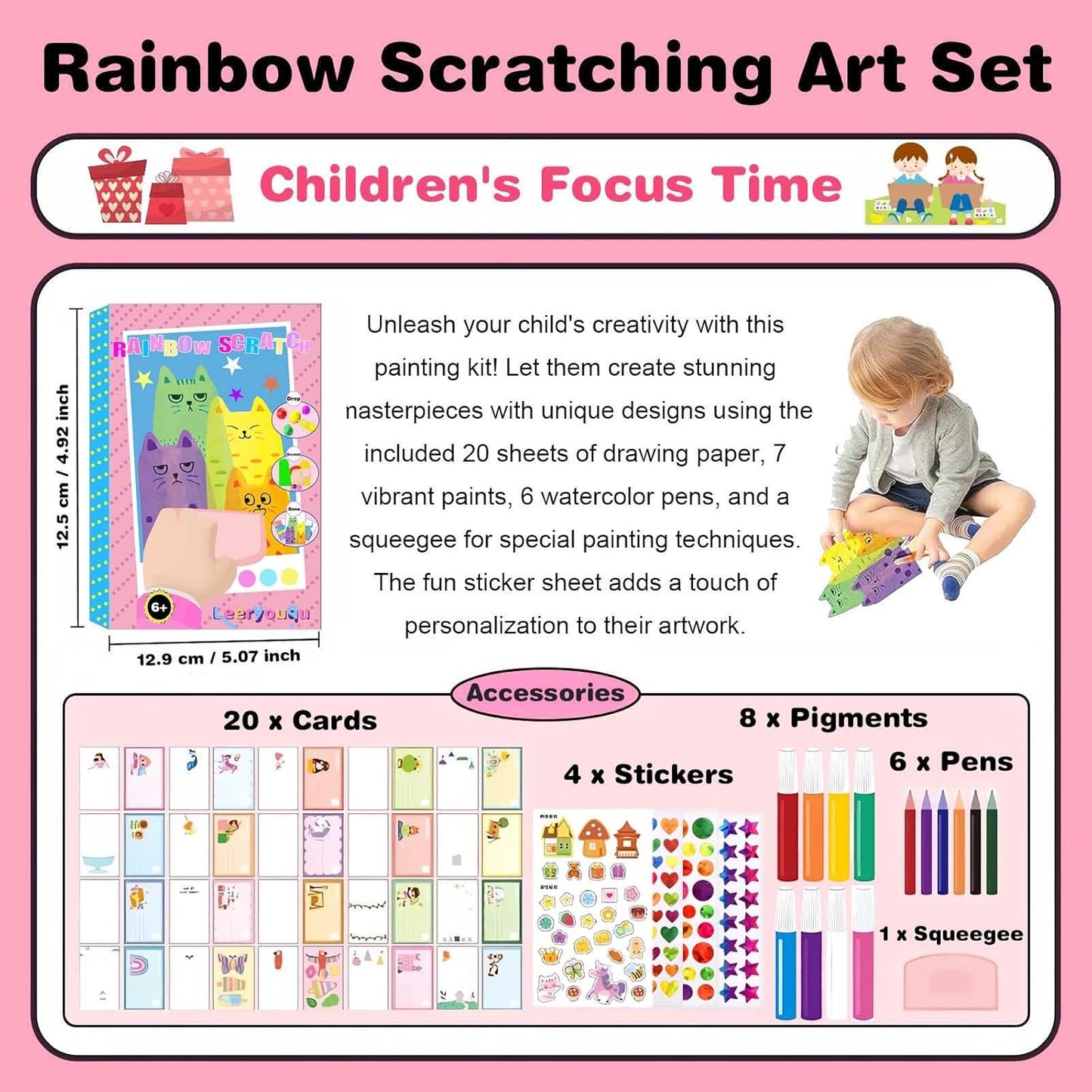 Kaiwatoy®Squeegee Art Craft Kit, Creative Painting Kit for Kids, Rainbow Scratch Paper Art Set Notebooks