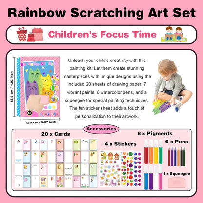 Kaiwatoy®Squeegee Art Craft Kit, Creative Painting Kit for Kids, Rainbow Scratch Paper Art Set Notebooks