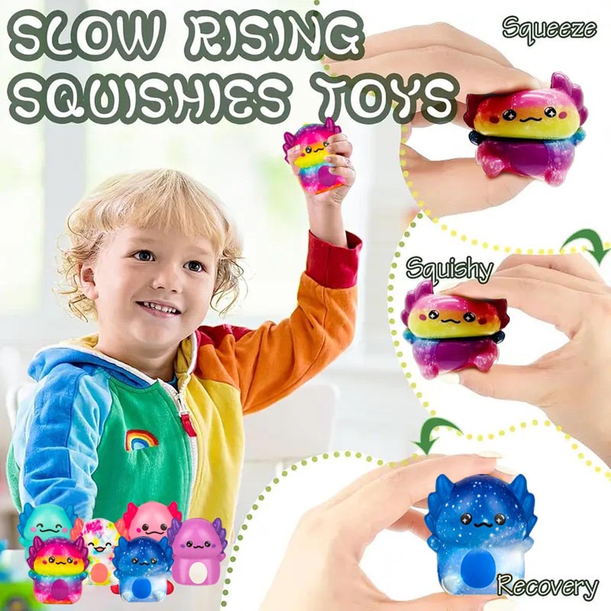 24 Pack Axolotl Slow Squishy Toys Soft Stress Relief Fidgets Toys for Kids Boys Girls Party Favors Novelty Prizes