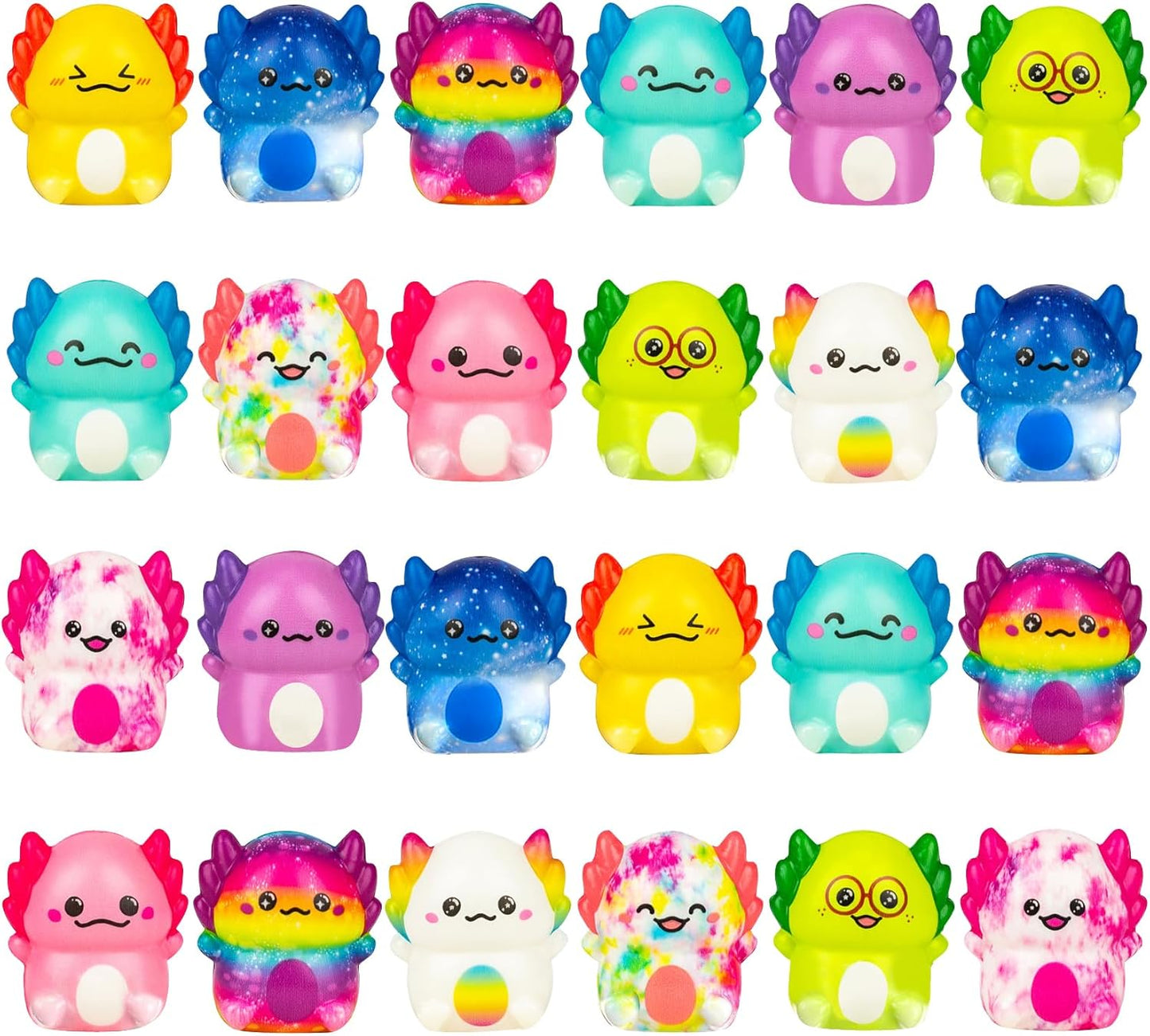 24 Pack Axolotl Slow Squishy Toys Soft Stress Relief Fidgets Toys for Kids Boys Girls Party Favors Novelty Prizes