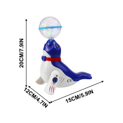 Interactive Spinning Sea Lions /Dog Motorized Toy - Rotating Light Music Projection Singing Animal for Kids, Battery Powered