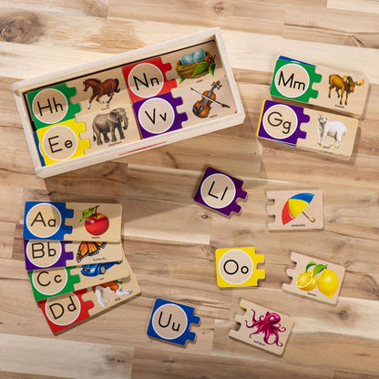 Kaiwatoy®Self-Correcting Alphabet Puzzle (52 pcs) with Toy Storage Box, Wooden ABC Puzzles for Toddlers & Preschoolers, Montessori Learning Toys for Girls & Boys 4+
