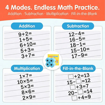 Math Teacher 4 in 1 Math Roller Stamp, Addition Subtraction Multiplication Practice Tool