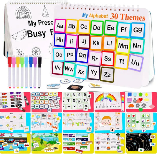 [30 Activities] Montessori Busy Book for Kids, Preschool Learning Activities, Toddler Busy Board, Gifts for Toddlers, Busy Tots Bilingual Toddler Markers, Travel Student Painting Supplies, Teaching Supplies, Easter Gifts Easter Basket Stuffers