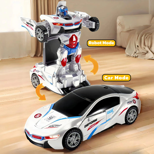Automatic Deformation Robot Car Toy 1-Second Car-to-Robot Transformation, Cool Glowing Lights, Auto-Turn When Obstacles, Battery-Powered Transformer Car & Kids' Police Car Toy, Perfect Birthday Gift