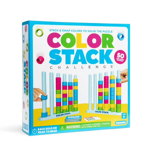 Color Stack, Color Matching Puzzle Game for Families, Easter Basket Stuffers, Includes 1 Stack Racks, 50 Challenge Cards, 40 Rings