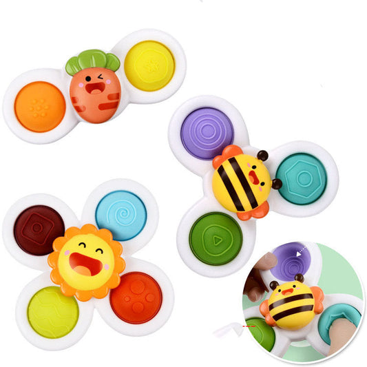 3PC Strong Suction Cup Fidget Rotating Sensory Bath Toys for Baby Christmas Stocking Stuffers, Airplane Car Travel Table & Window Toys for Toddler Boys and Girls, 10+ Months