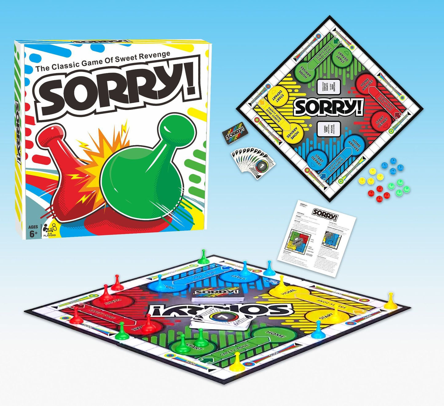 Kaiwatoy®Sorry! Board Game for Kids Ages 6 and Up; Classic Hasbro Board Game; Each Player Gets 4 Pawns; Family Game
