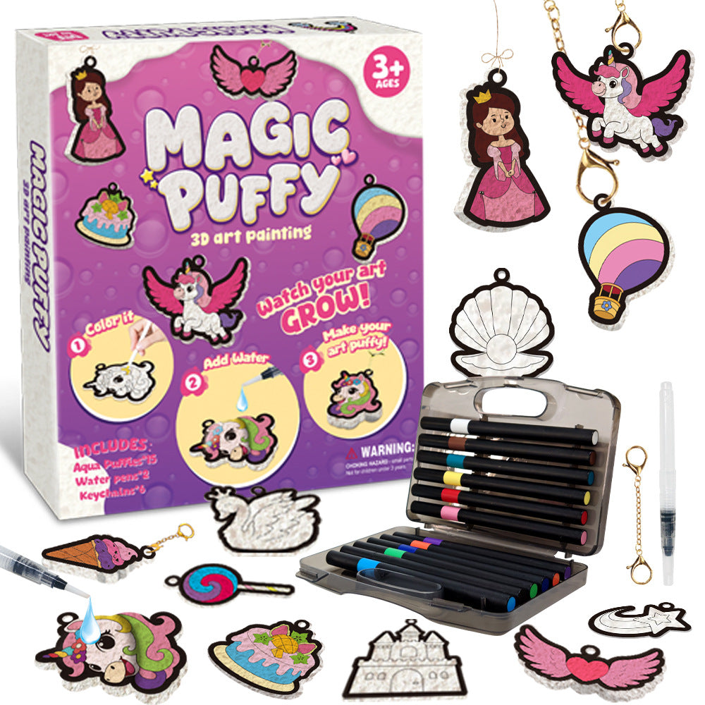 Kaiwatoy®Foam-Textured Art Kit: Bubble-Effect DIY Coloring, Dress-Up Princess, Castle & Animal Themes