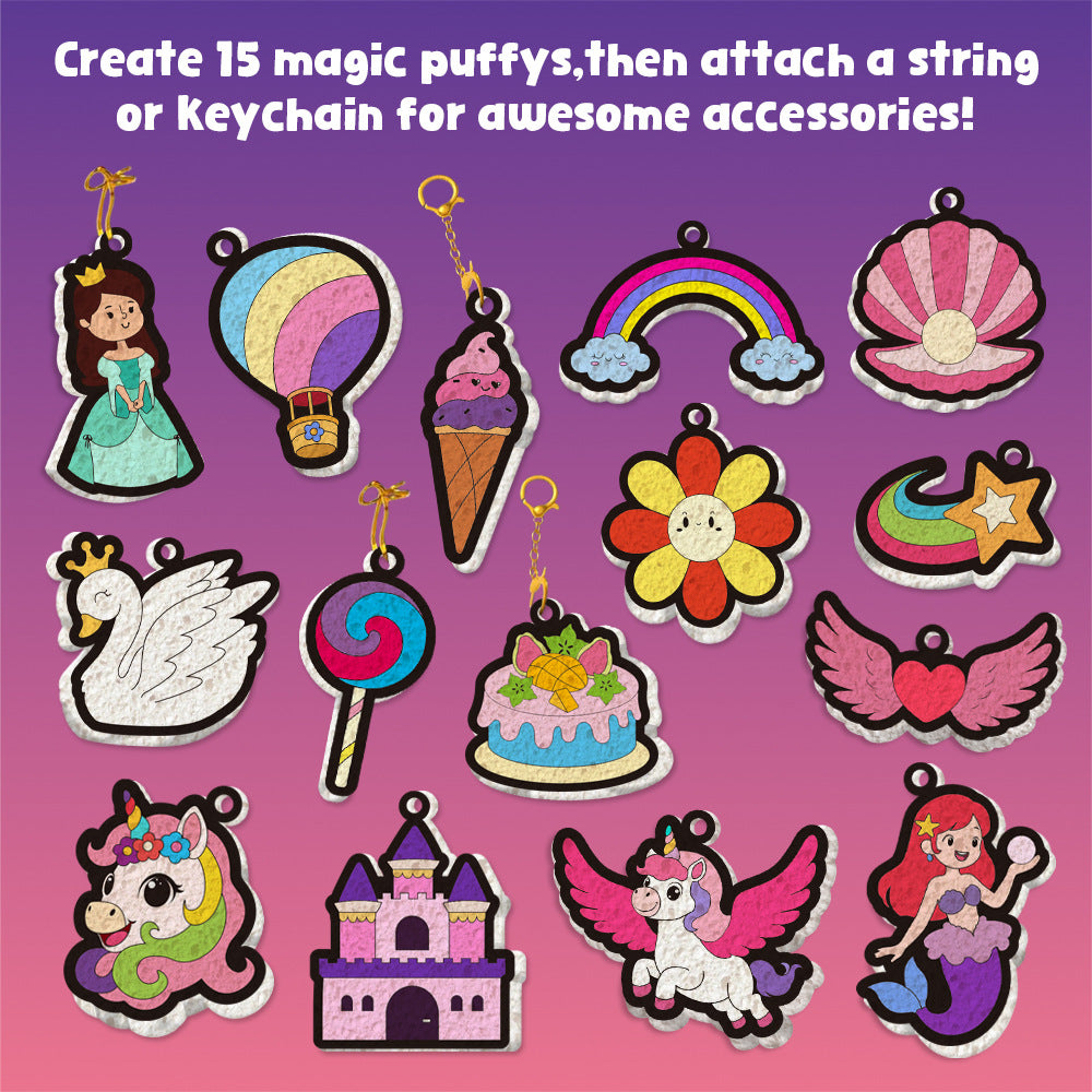 Kaiwatoy®Foam-Textured Art Kit: Bubble-Effect DIY Coloring, Dress-Up Princess, Castle & Animal Themes