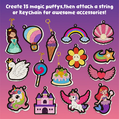 Kaiwatoy®Foam-Textured Art Kit: Bubble-Effect DIY Coloring, Dress-Up Princess, Castle & Animal Themes