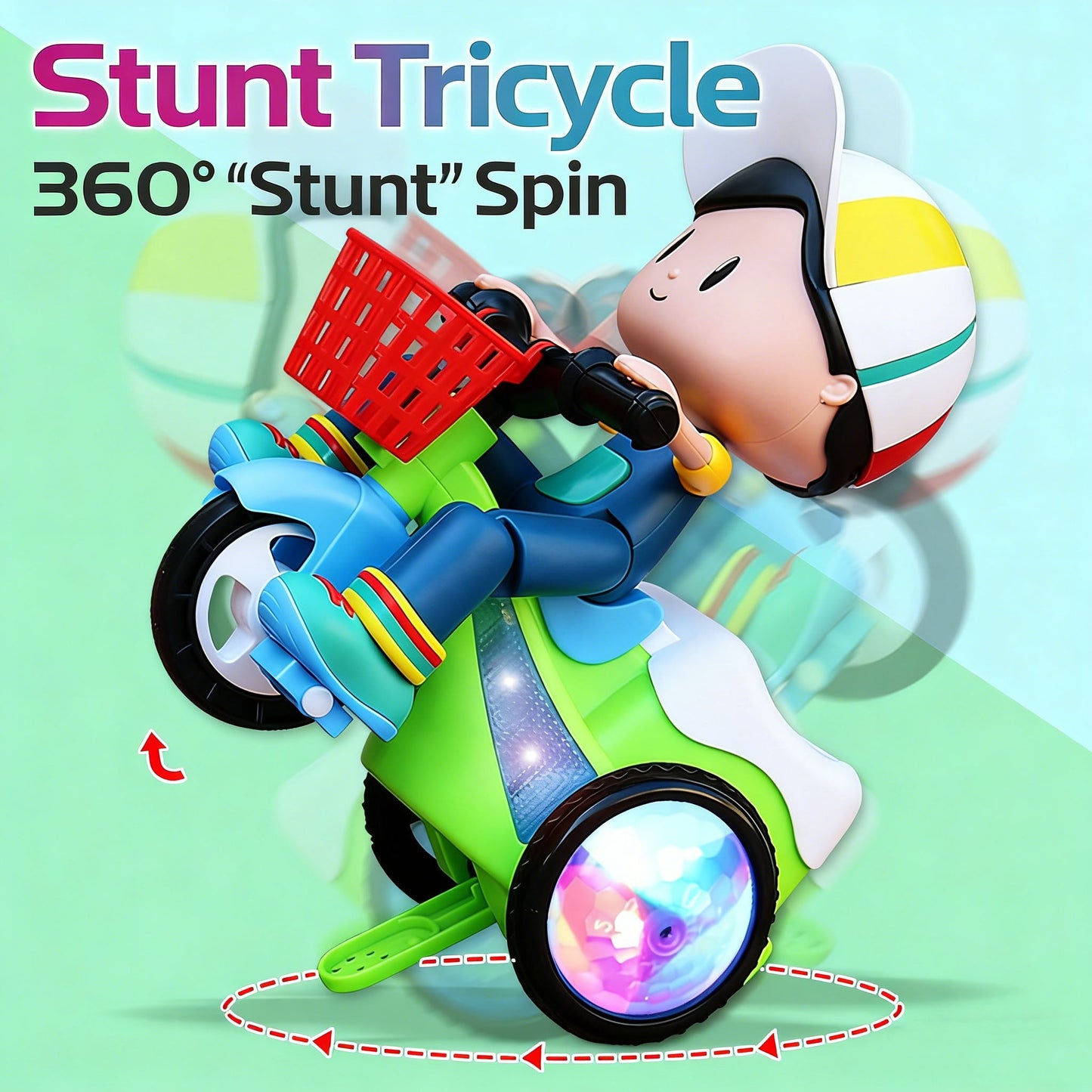 Kaiwatoy®Creative Stunt Tricycle Toy for Boys and Girls with Led Lights and Multi-Function Design Toddler Ride-on Toy（Batteries not included）