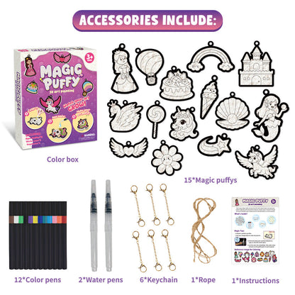 Kaiwatoy®Foam-Textured Art Kit: Bubble-Effect DIY Coloring, Dress-Up Princess, Castle & Animal Themes