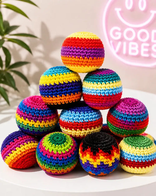 6PCS Hacky Sack Footbag Set Handmade Crochet Hacky Kick Sack Balls Knitted Kick Balls for Kids & Adults(Random colors)