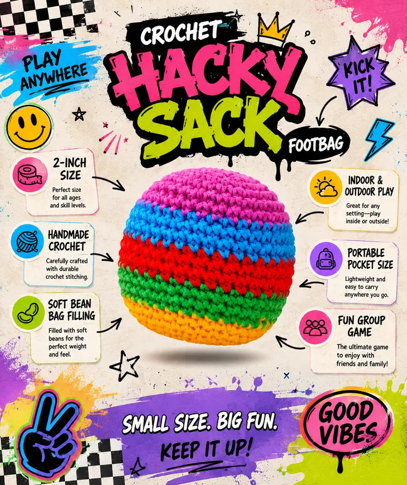 6PCS Hacky Sack Footbag Set Handmade Crochet Hacky Kick Sack Balls Knitted Kick Balls for Kids & Adults(Random colors)