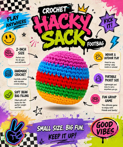 6PCS Hacky Sack Footbag Set Handmade Crochet Hacky Kick Sack Balls Knitted Kick Balls for Kids & Adults(Random colors)