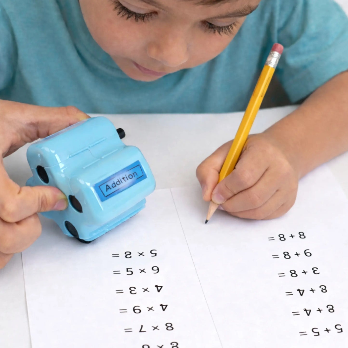 Math Teacher 4 in 1 Math Roller Stamp, Addition Subtraction Multiplication Practice Tool