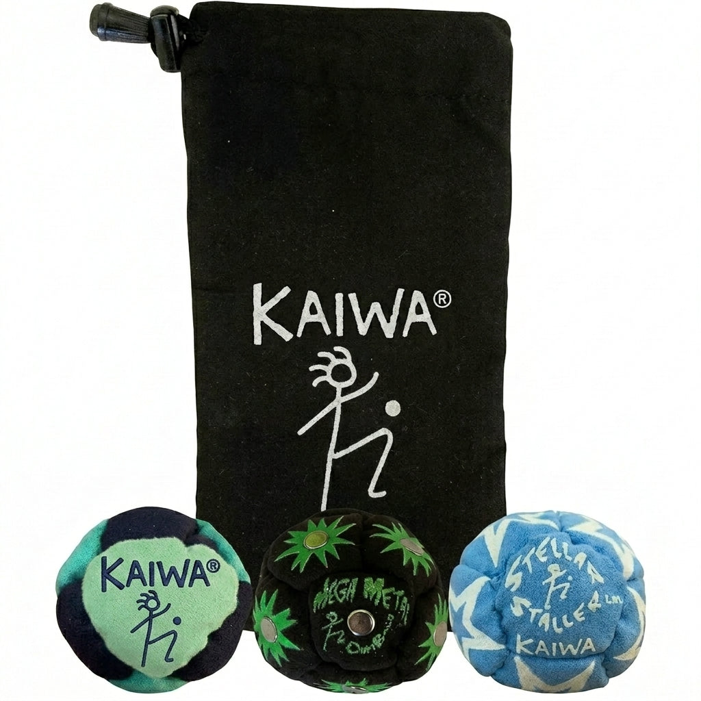Kaiwatoy®DIRTBAG All Star Footbag 3 Pack with Pouch, Handmade Footbag Juggling Ball Gift for Him for adults and children