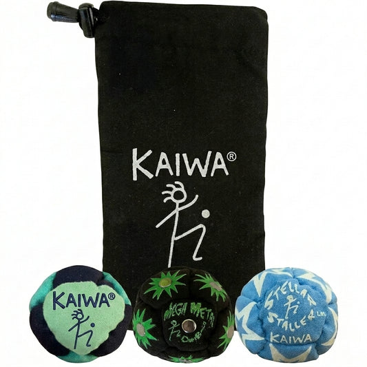 Kaiwatoy®DIRTBAG All Star Footbag 3 Pack with Pouch, Handmade Footbag Juggling Ball Gift for Him for adults and children