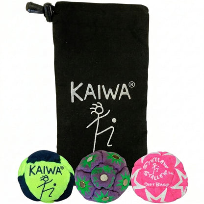 Kaiwatoy®DIRTBAG All Star Footbag 3 Pack with Pouch, Handmade Footbag Juggling Ball Gift for Him for adults and children