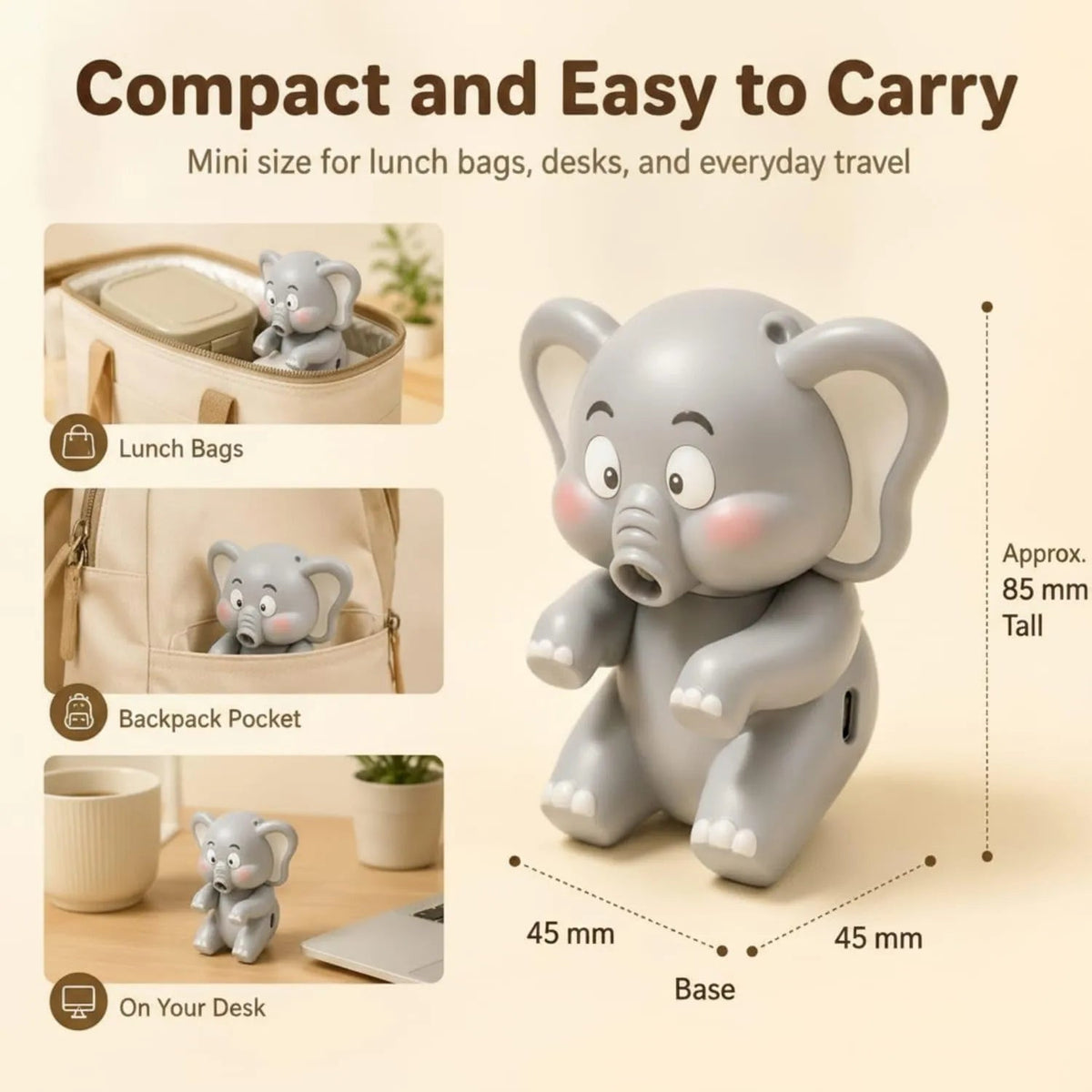 Compact elephant fan for home and travel